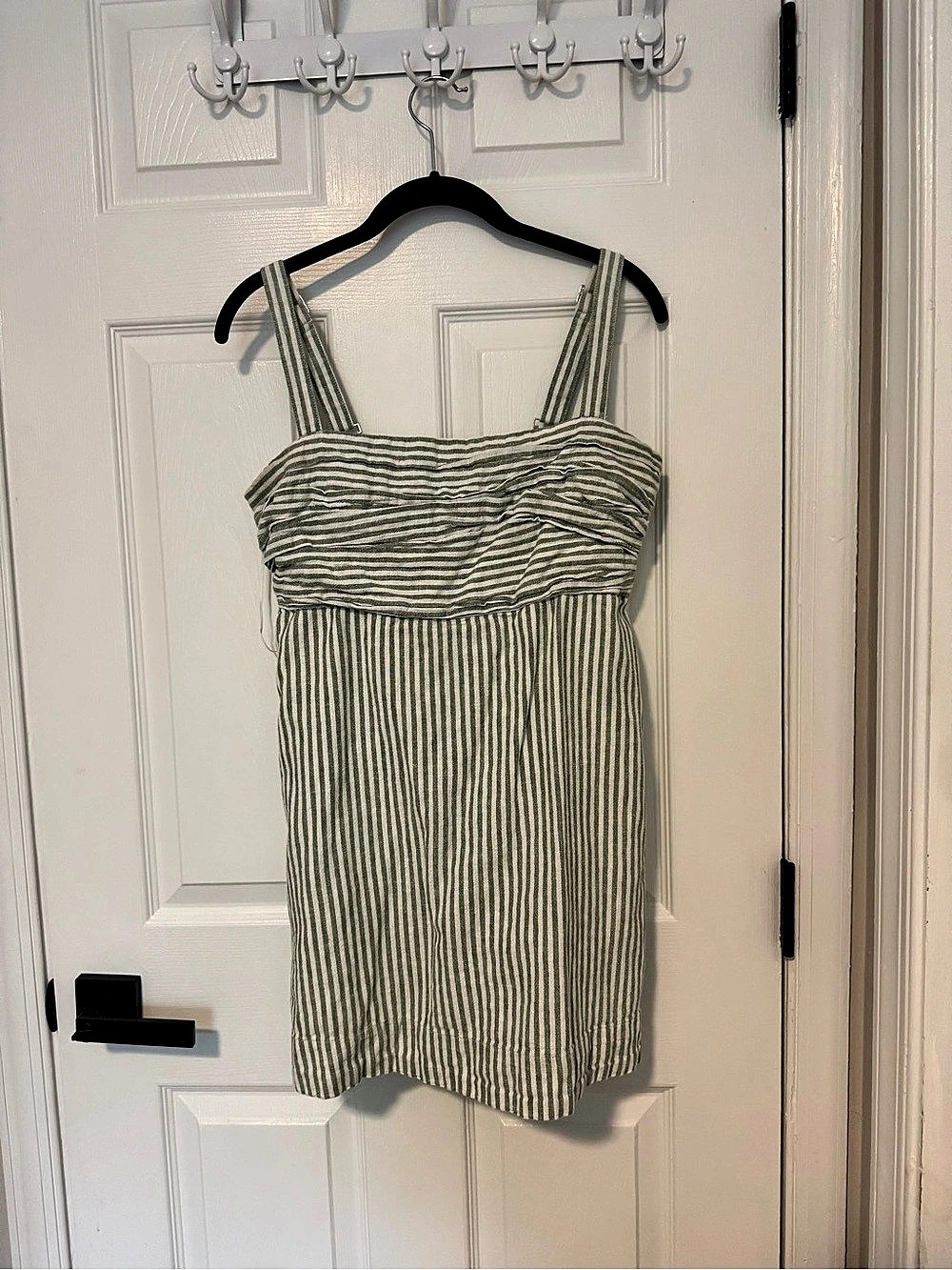 Abercrombie and Fitch Linen Striped Mini Dress in Green & White